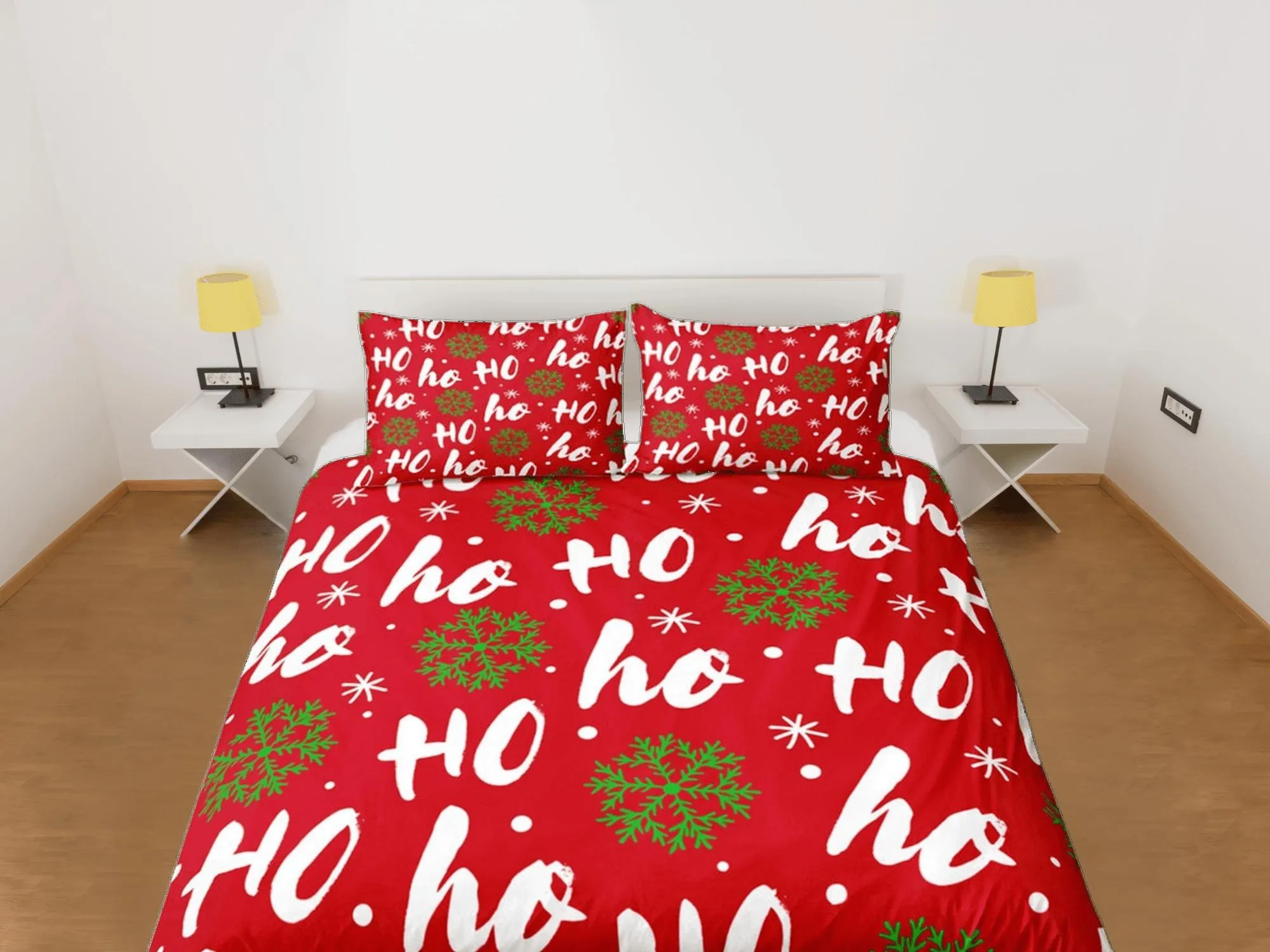 Santa claus ho ho ho laugh red duvet cover set, christmas full size bedding pillowcase, college bedding, crib toddler bedding, holiday gift