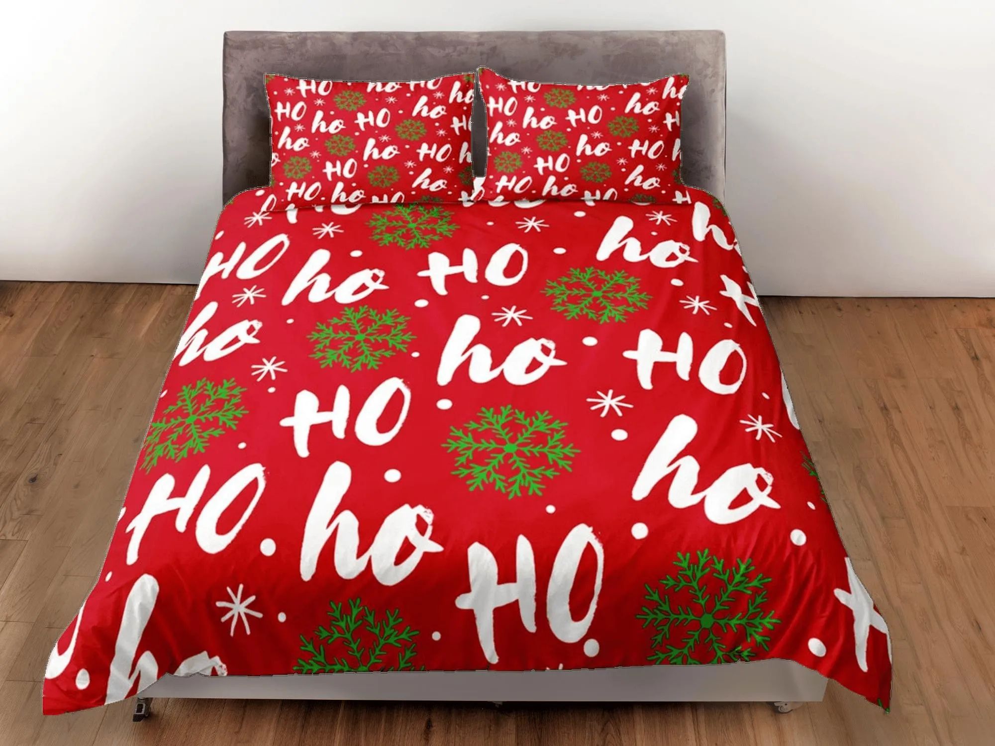 Santa claus ho ho ho laugh red duvet cover set, christmas full size bedding pillowcase, college bedding, crib toddler bedding, holiday gift