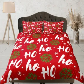 Santa claus ho ho ho laugh red duvet cover set, christmas full size bedding pillowcase, college bedding, crib toddler bedding, holiday gift