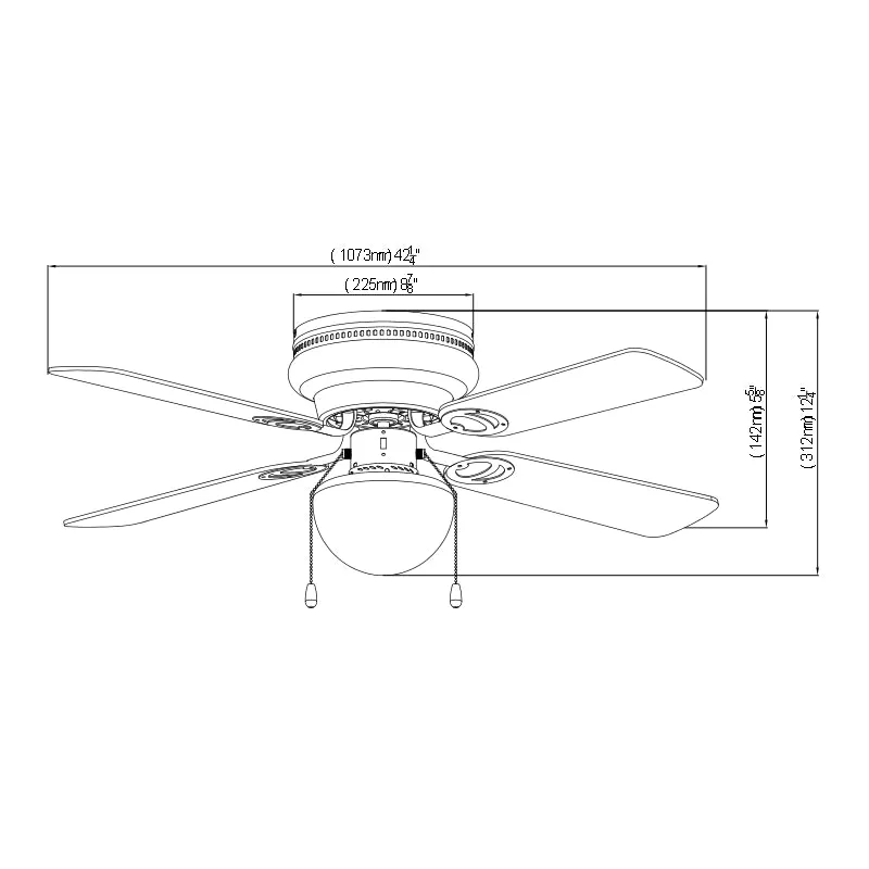 Satin Nickel 42" Hugger Ceiling Fan w/ Light Kit : 23-8199