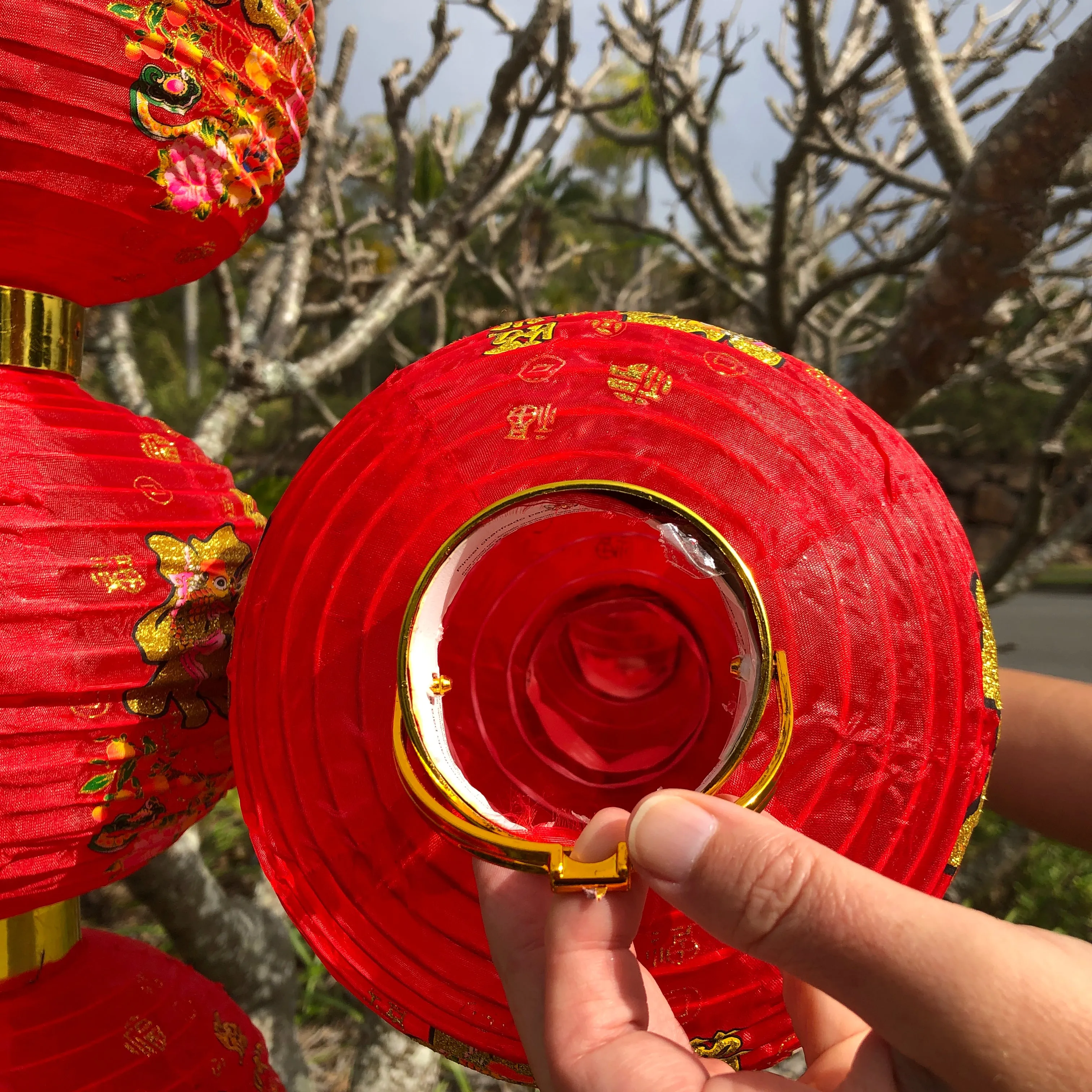 Set of 2 - Lucky Fish Red Chinese Column Lanterns (95cm)