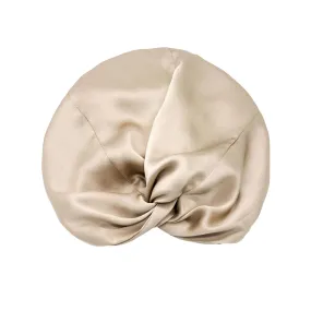 Silk Sleep Cap for Women Hair Care Natural Silk Double Layer Bonnet Turban- Champagne Gold - One Size Fits Most