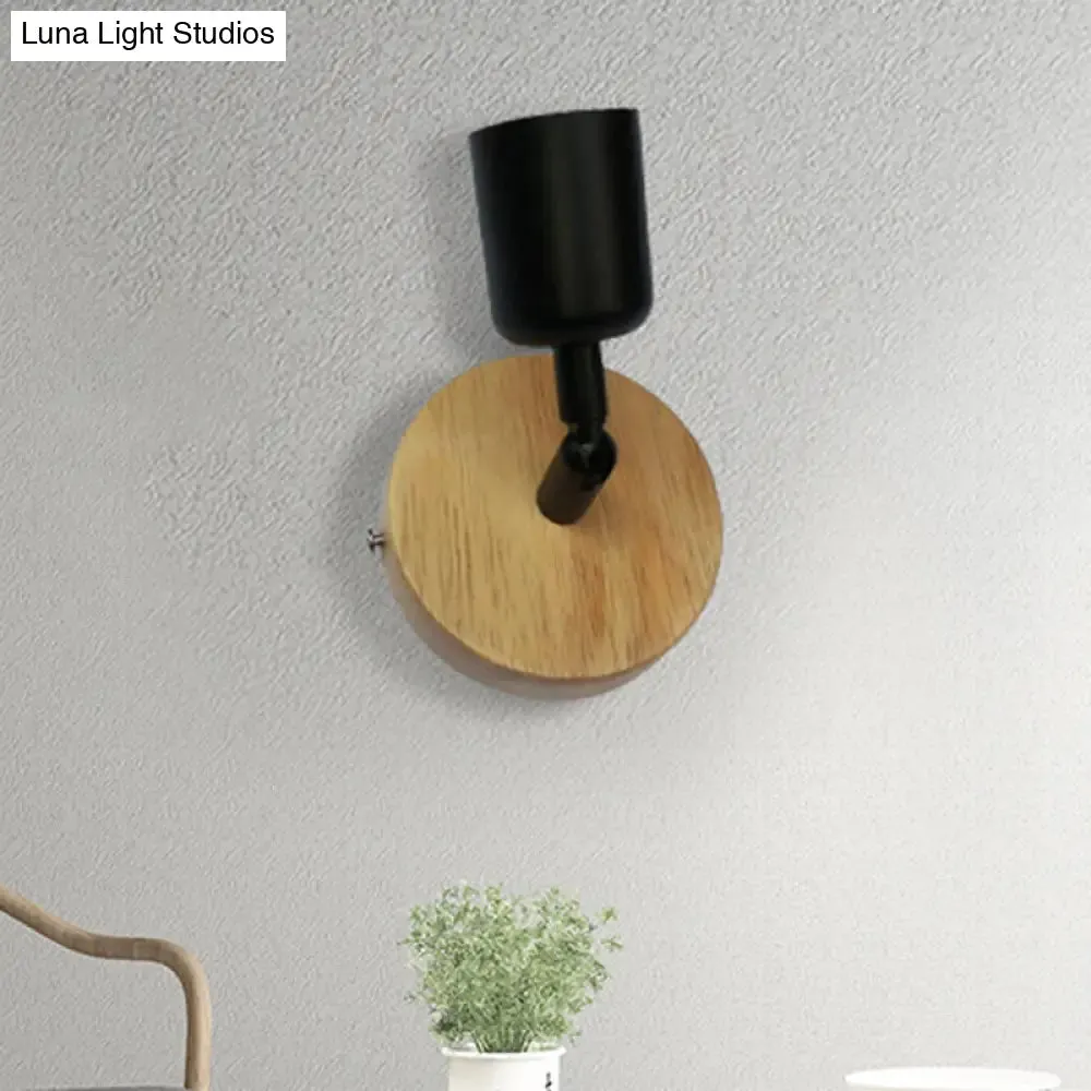 Sleek Cup-Shaped Mini Wall Lamp – Minimalist Wood & Metal Wall Fixture Light in Black