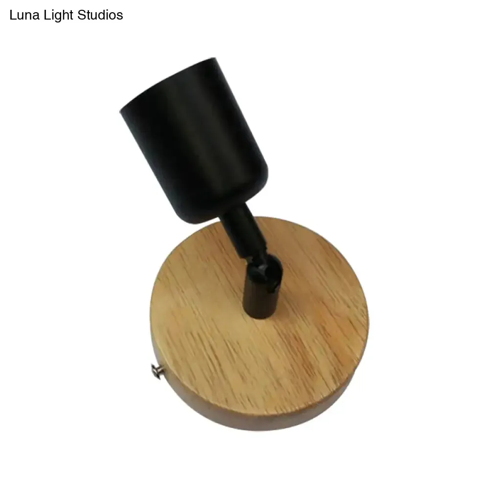 Sleek Cup-Shaped Mini Wall Lamp – Minimalist Wood & Metal Wall Fixture Light in Black