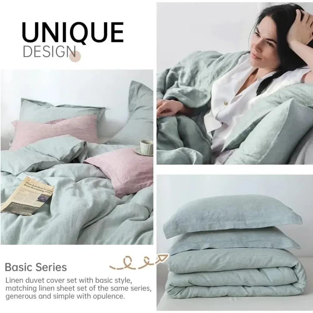 Stone Wash Duvet Cover Set 1 Duvet Cover 2 Pillows 100% Linen