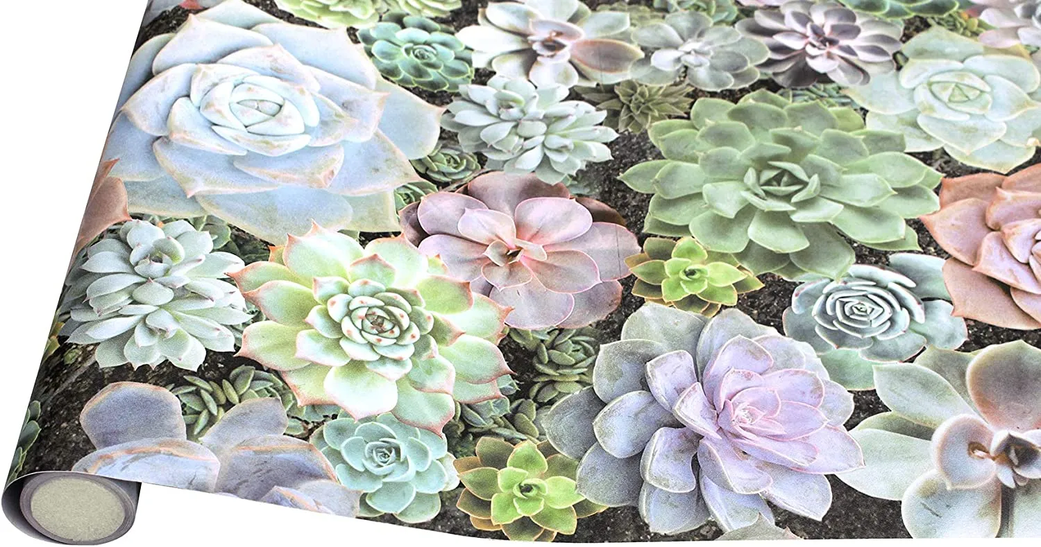 Succulent Floral Wallpaper Self Adhesive 17.7in x 9.8ft