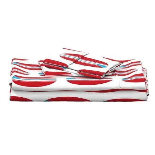 Surfer Red and Aqua Ocean Blue Classic Surfboards Sheet Set from Surfer Bedding™️ Large Scale