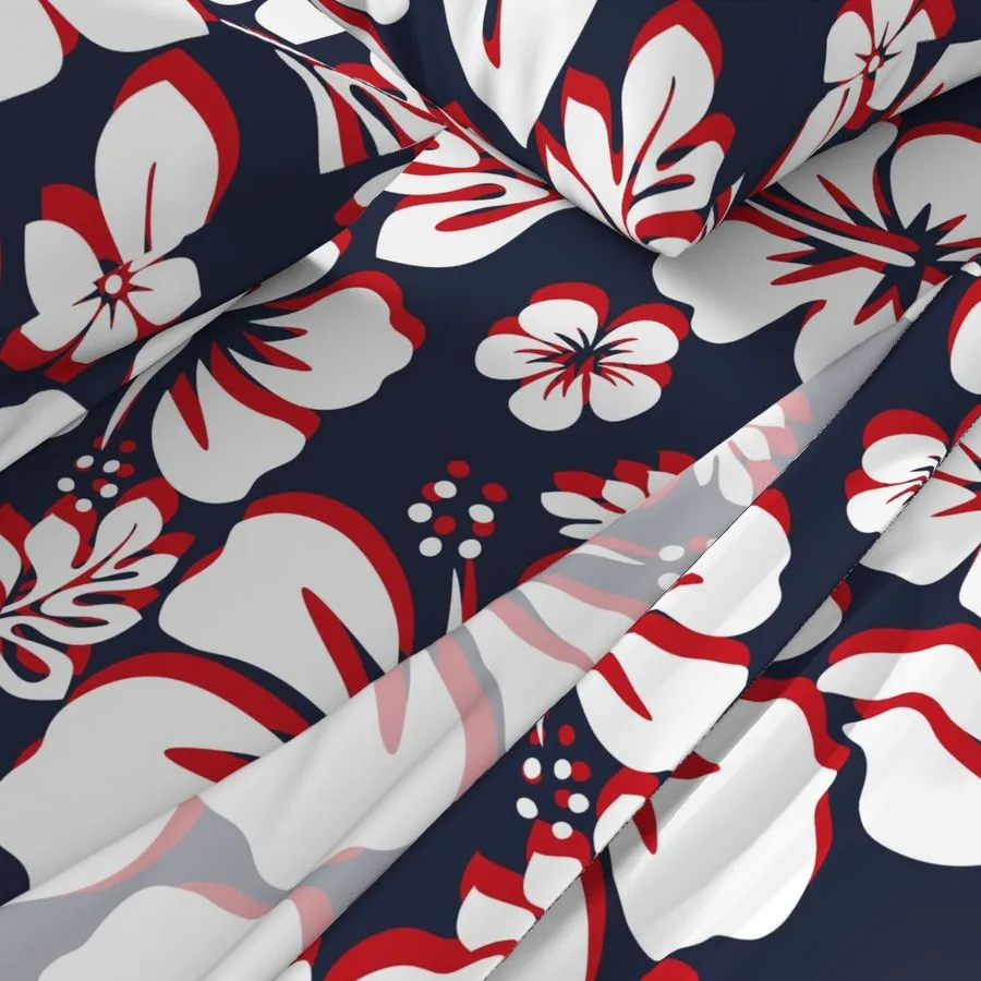 Surfer Red, White and Navy Blue Hawaiian Flowers Sheet Set Surfer Bedding™️ Medium Scale