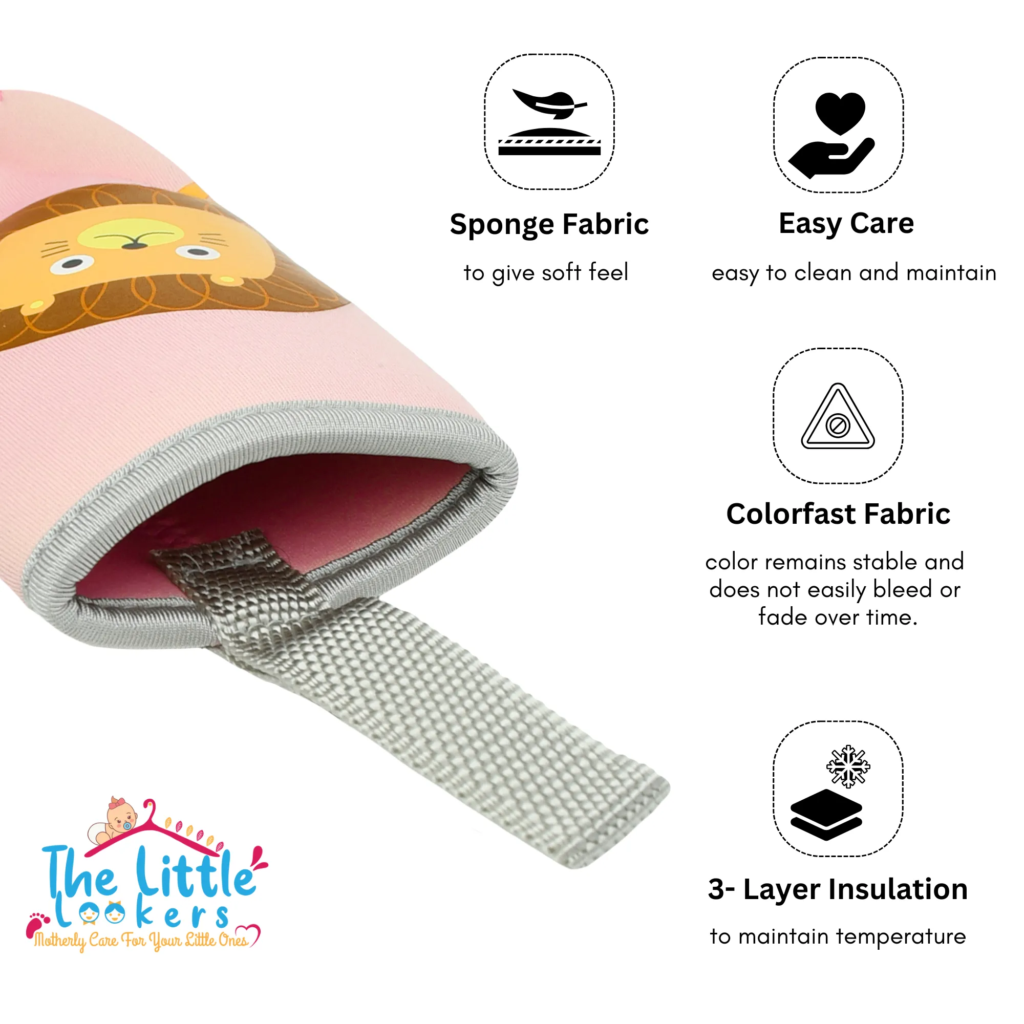 THE LITTLE LOOKERS Cute Animated Patterned Soft Stretchable Baby Feeding Bottle Cover with Easy to Hold Strap for 120ml, 150ml, 240ml