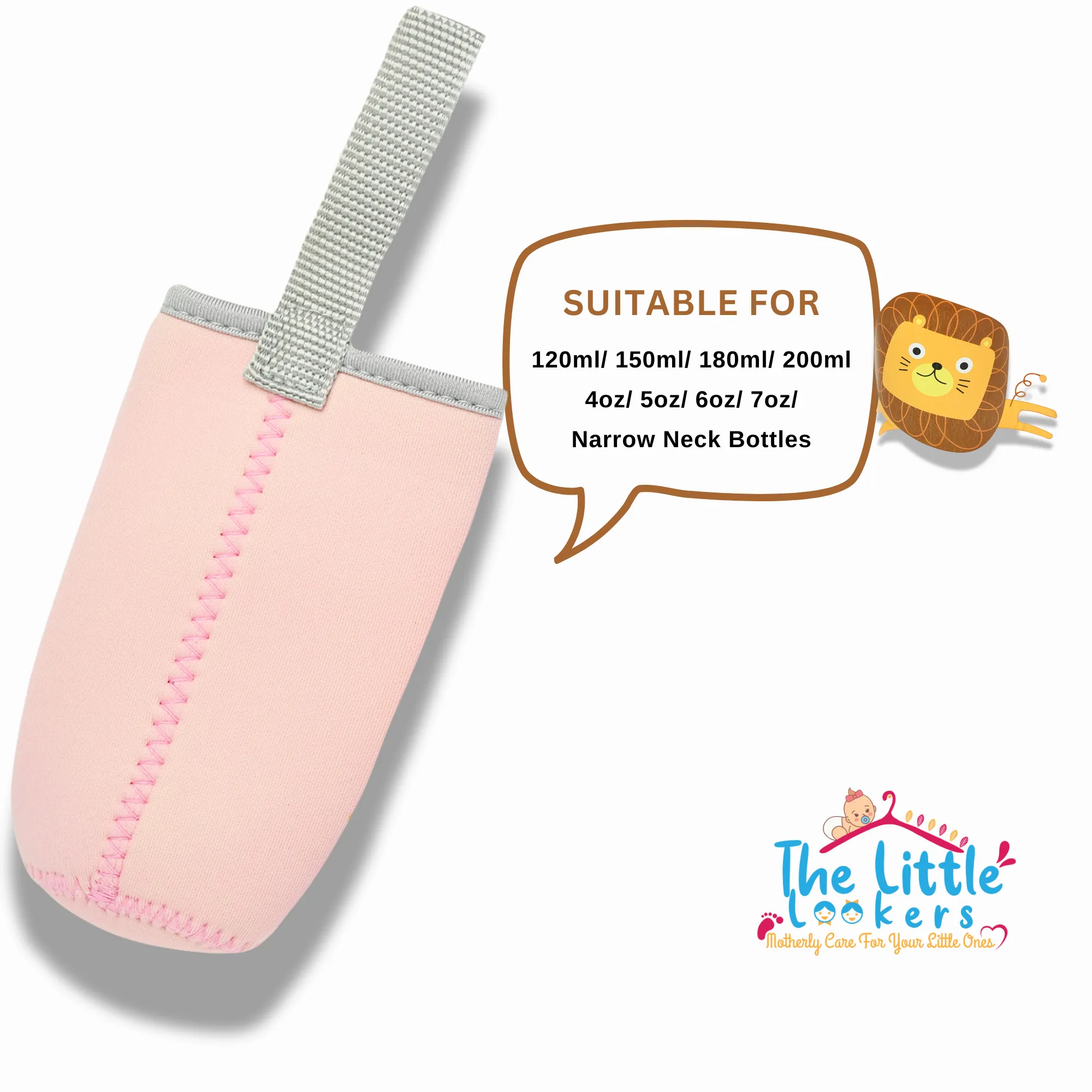 THE LITTLE LOOKERS Cute Animated Patterned Soft Stretchable Baby Feeding Bottle Cover with Easy to Hold Strap for 120ml, 150ml, 240ml