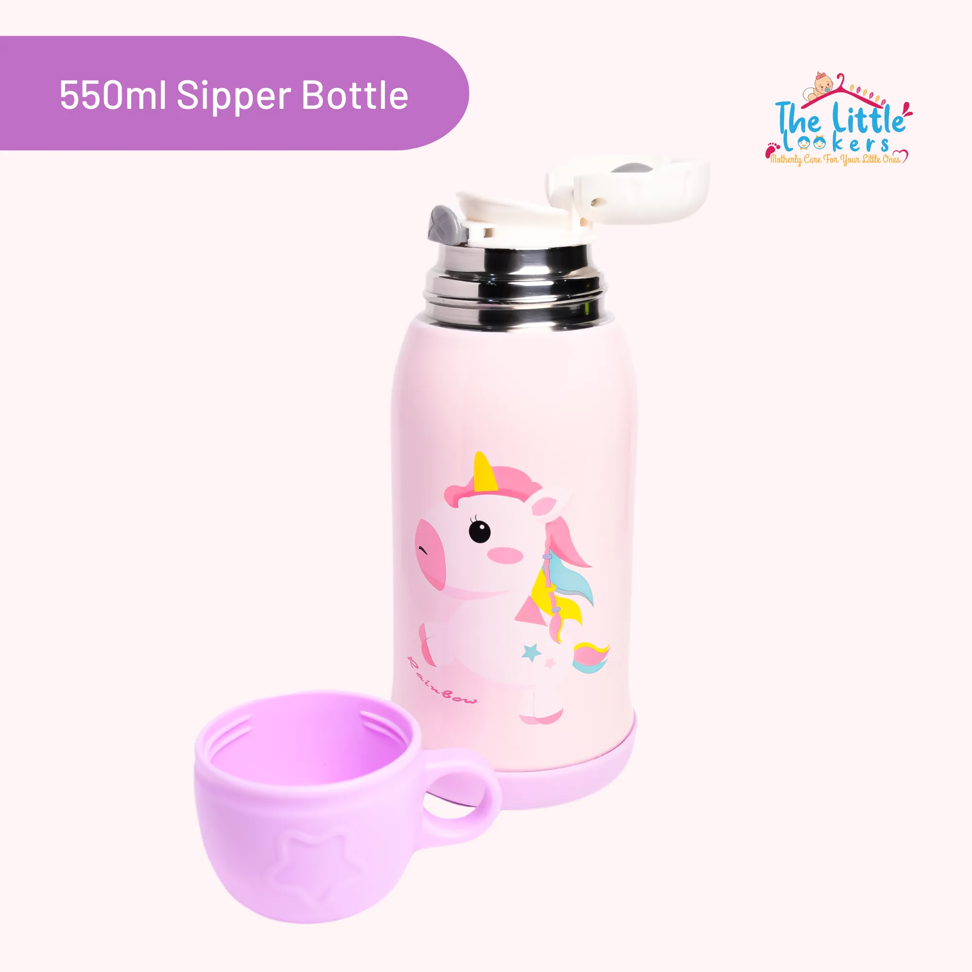 THE LITTLE LOOKERS Stainless Steel Insulated Sipper Bottle for Kids/Sipper School Bottle/Sipper Bottle with Straw/Travelling Water Bottle for Kids with Pop up Straw (550ml)