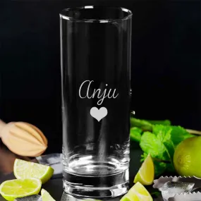 Tom Collins Glassware with Name Engraved High Ball Glassware - Heart Design