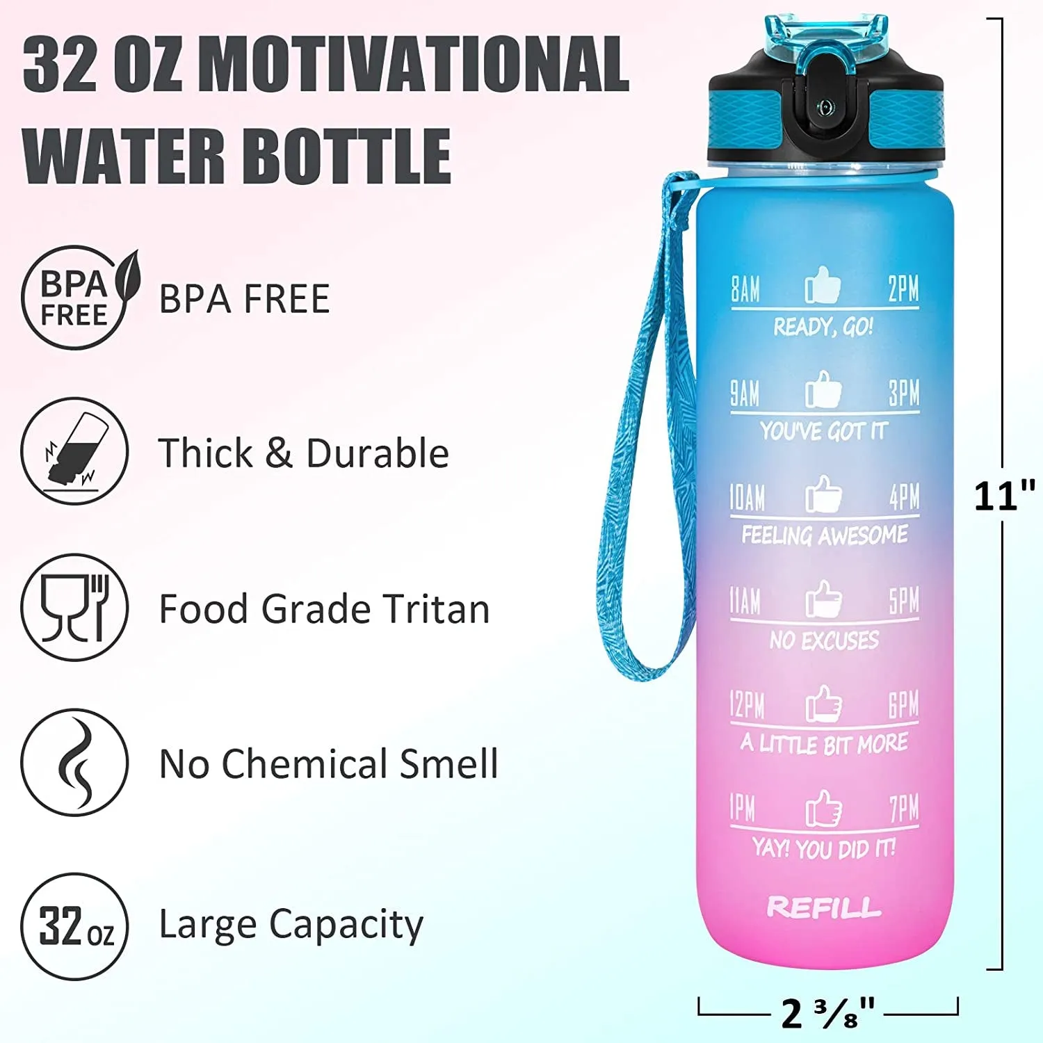 Unbreakable Water Bottle with Motivational Time Marker 1000 ml Bottle