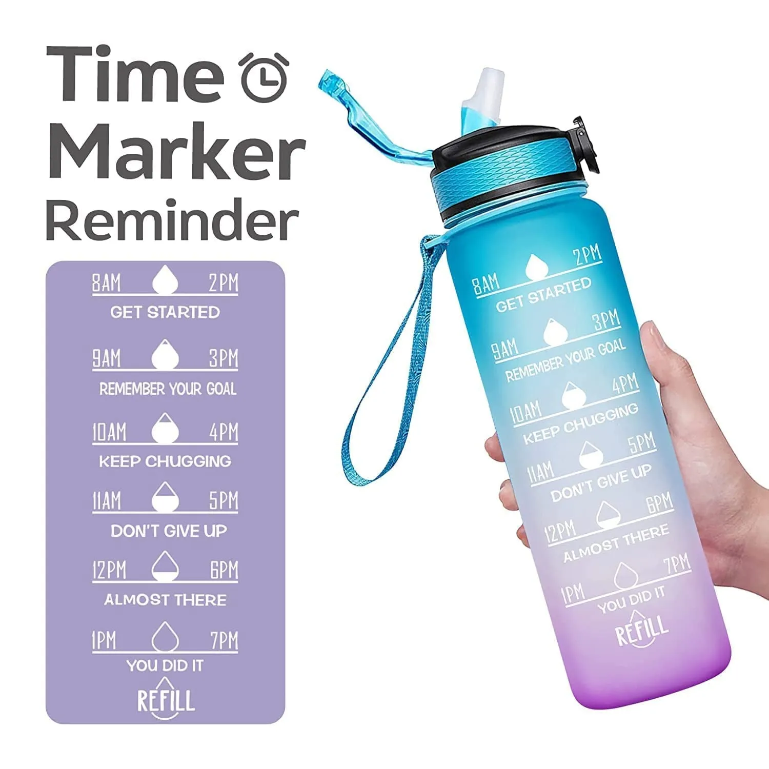 Unbreakable Water Bottle with Motivational Time Marker 1000 ml Bottle