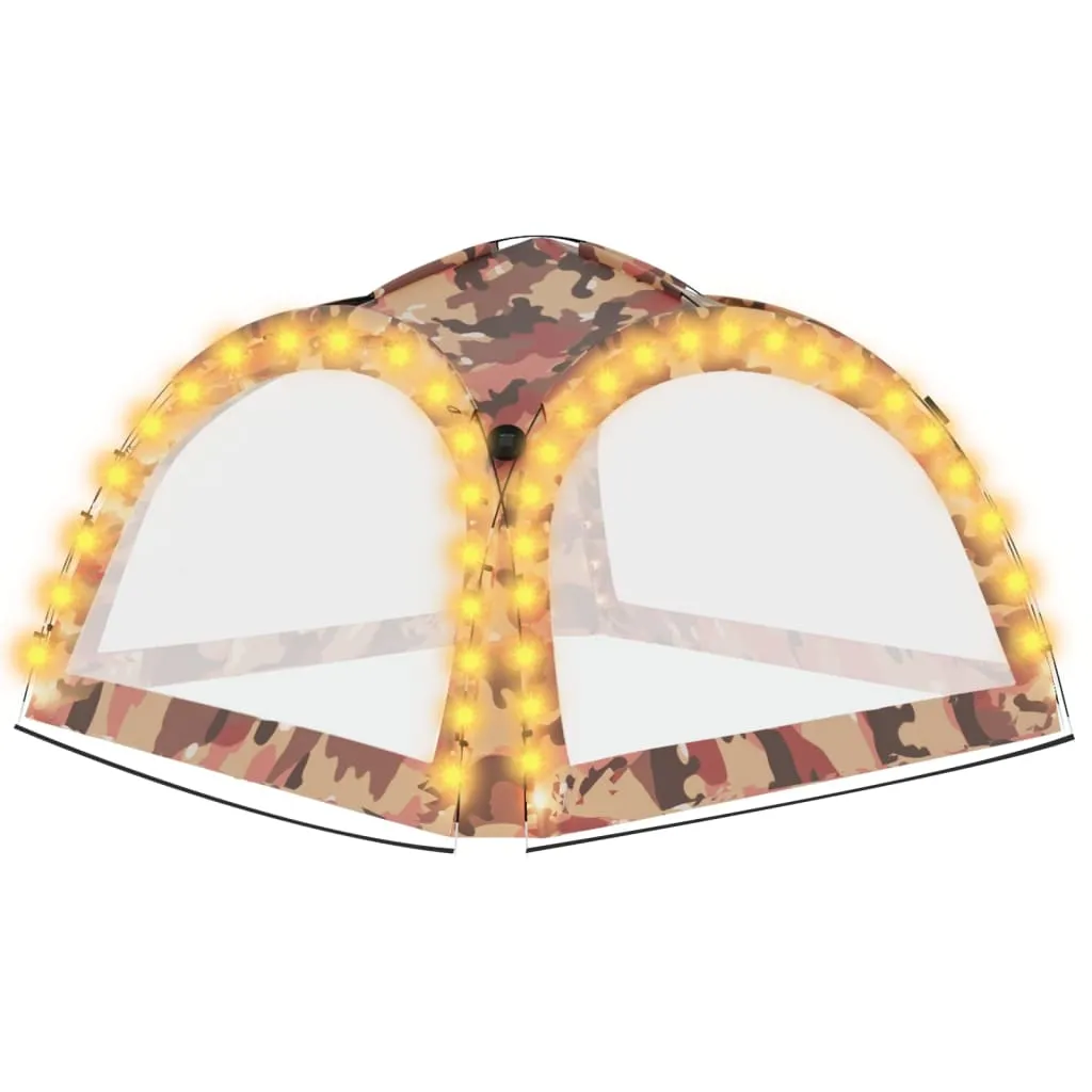 vidaXL Party Tent with LED and 4 Sidewalls 3.6x3.6x2.3 m Camouflage