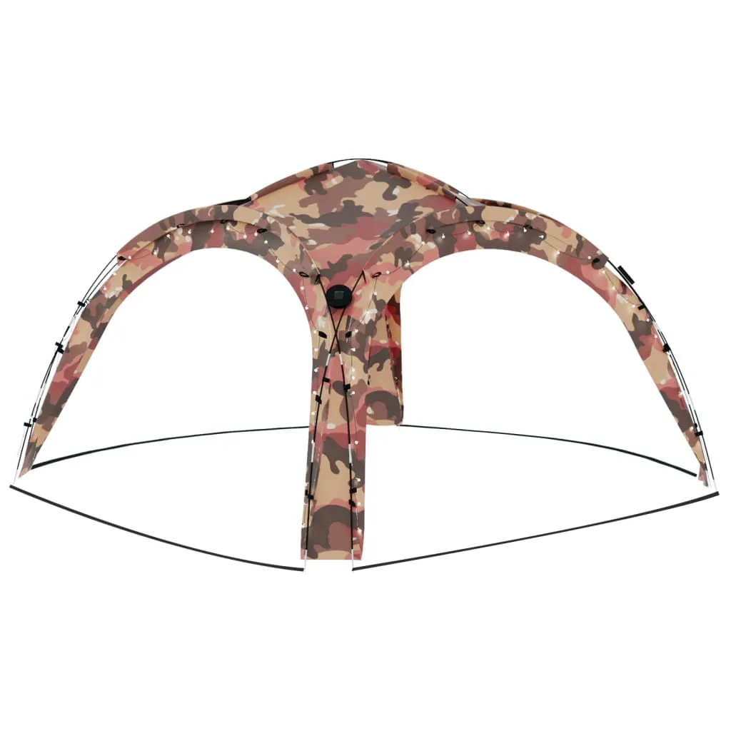 vidaXL Party Tent with LED and 4 Sidewalls 3.6x3.6x2.3 m Camouflage