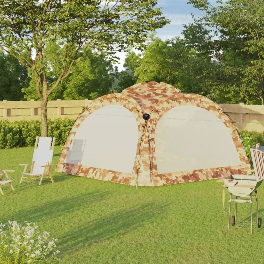 vidaXL Party Tent with LED and 4 Sidewalls 3.6x3.6x2.3 m Camouflage