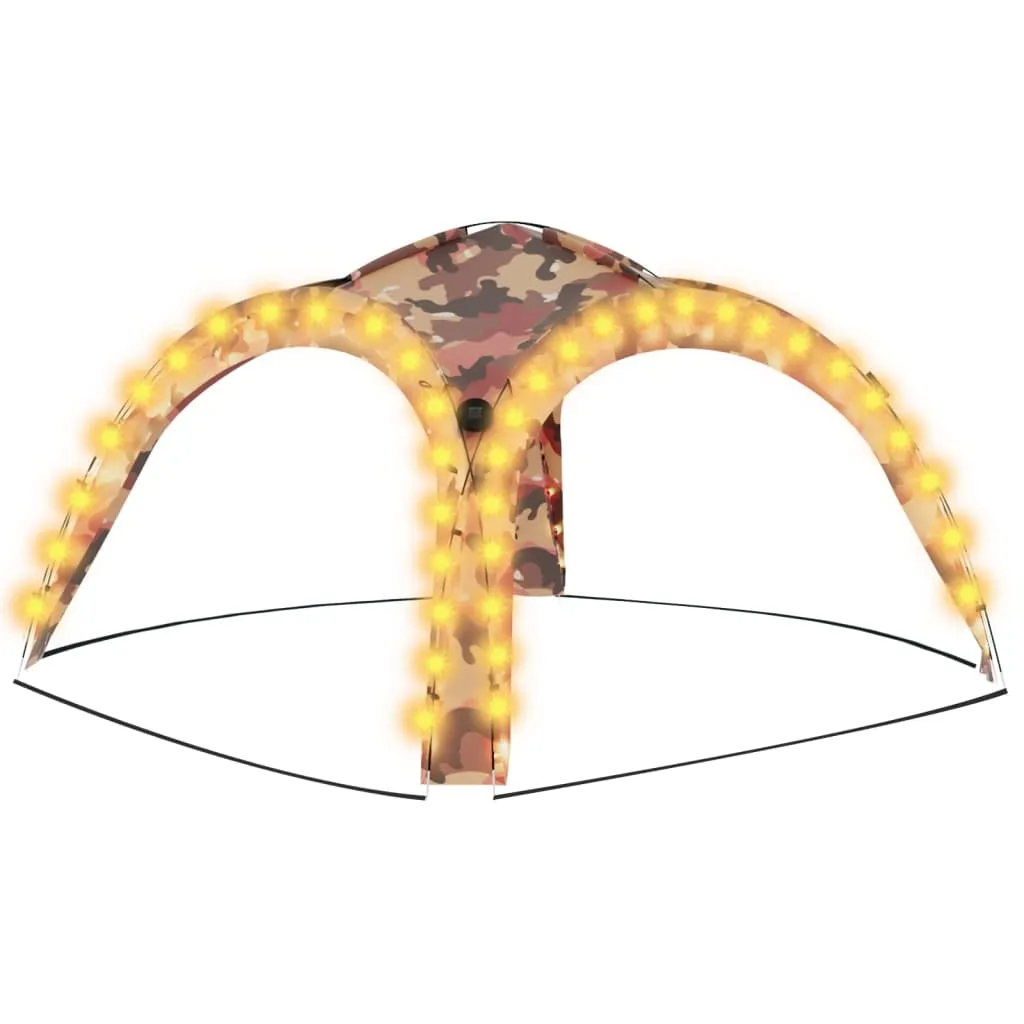 vidaXL Party Tent with LED and 4 Sidewalls 3.6x3.6x2.3 m Camouflage