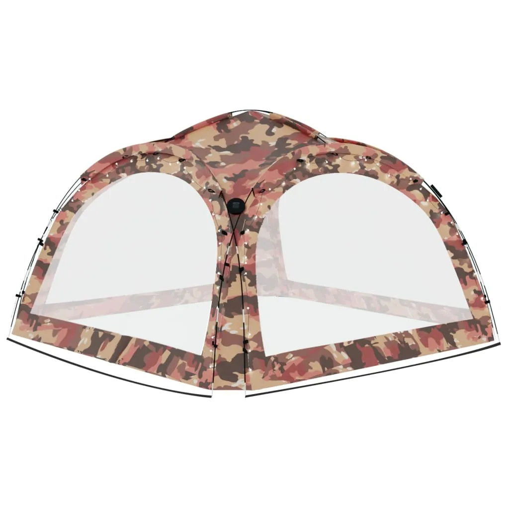 vidaXL Party Tent with LED and 4 Sidewalls 3.6x3.6x2.3 m Camouflage