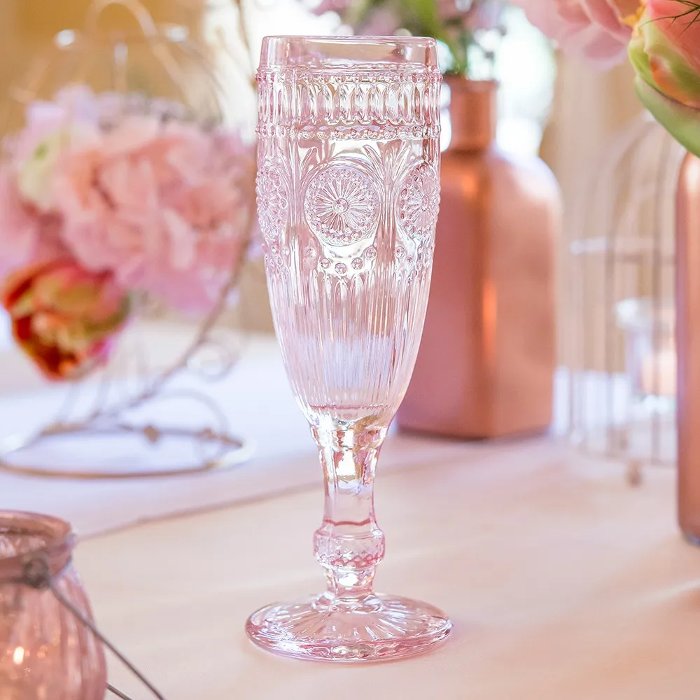 VINTAGE INSPIRED PRESSED GLASS FLUTE IN PINK