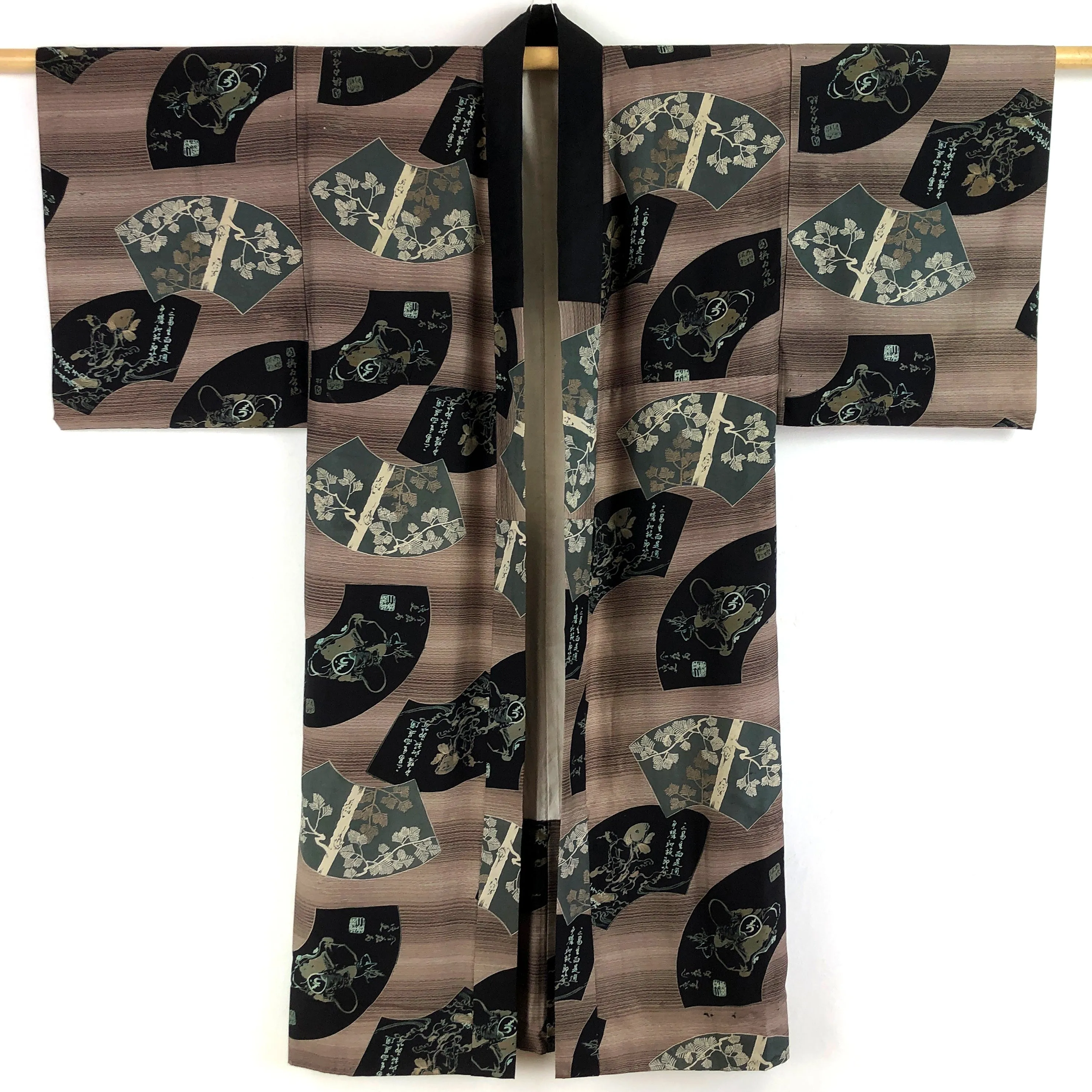 Vintage Japanese Kimono Cotton Fans Motif Yukata Long Kimono