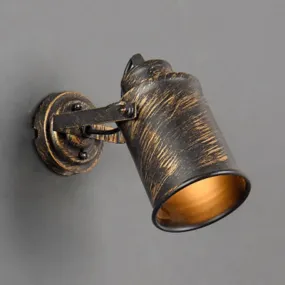 Vintage Rustic Metal Cylinder Sconce Lamp: Coffee Shop Wall Mount Light in Brass