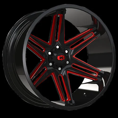 Vision Off-Road 363 Razor 24X12 5X139.7 -51mm Gloss Black Milled Spoke with Red