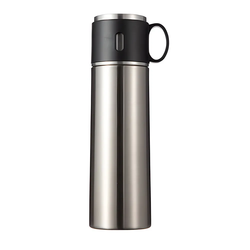 Water Bottles - Double Walled WITH CUP - STEEL- 500ml - SILVER