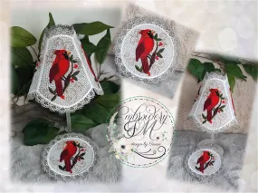 Wine glass shades with Red cardinal   coaster/ 5x7 hoop