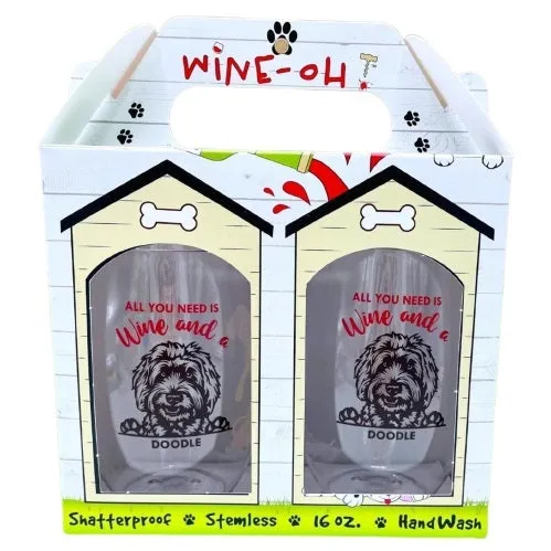 Wine-Oh! 2-Piece Stemless Shatterproof 16 oz. Wine Glasses, Westie