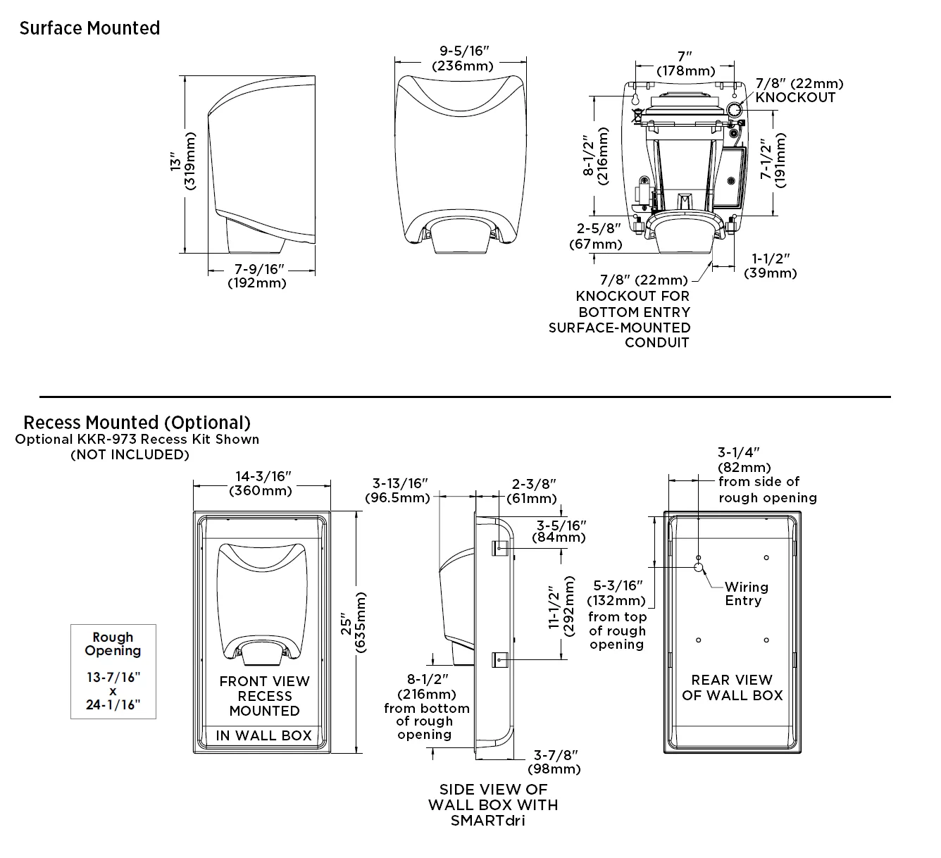 WORLD DRYER® K-972P2 SMARTdri® Plus Hand Dryer - Polished (Bright) Stainless Steel Automatic Surface-Mounted