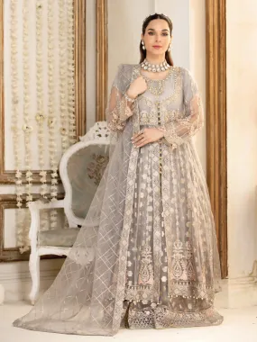 Zarqun Grey Soft Net Kalidar Maxi 3-Piece Suit